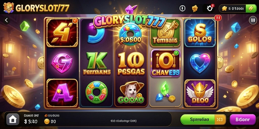 Tampilan gameplay GLORYSLOT777 yang menarik dan penuh warna.