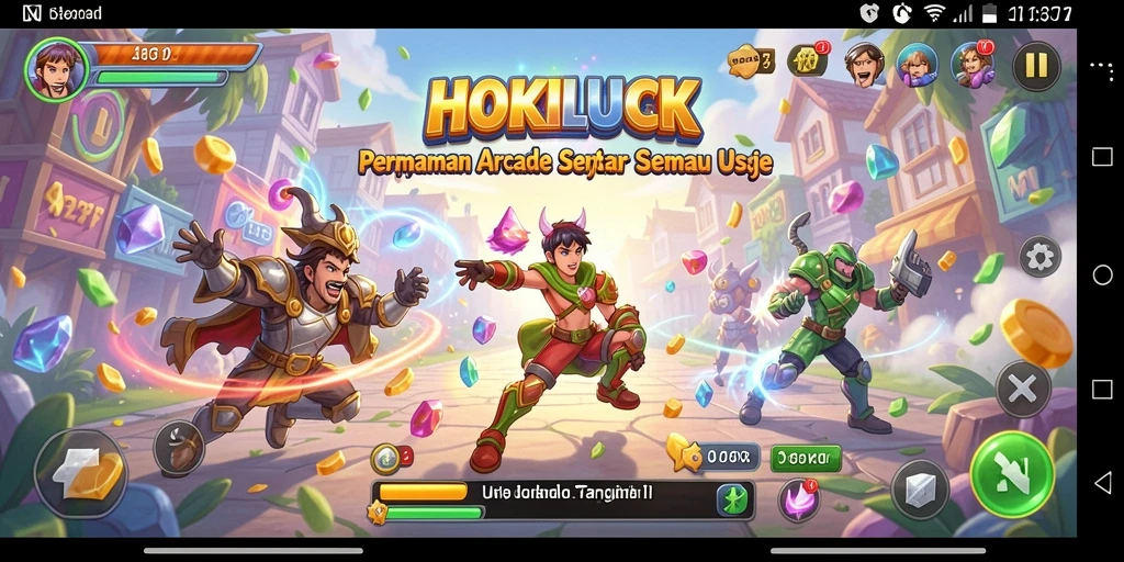 Tampilan gameplay seru HOKILUCK dengan karakter yang berwarna-warni.