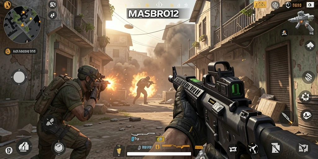Tangkapan layar utama menunjukkan aksi mendebarkan dalam game FPS.