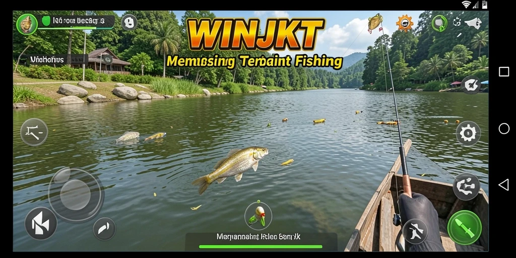 Tampilan gameplay WINJKT dengan aksi memancing yang seru.